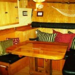 Oak plank table in main cabin.