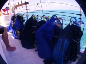 Gear stowed on deck.