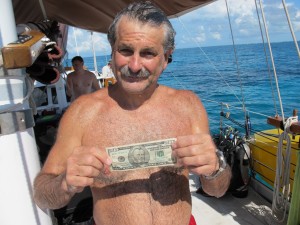 Armin found a $50 dollar bill while diving on the second day.  His son Dominic found a $20 on the first day.  What are the odds?  These guys should play the lottery more often!